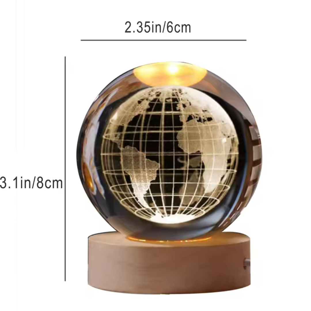 Planeta tierra 3D, grabado con laser, bola de cristal, luz nocturna