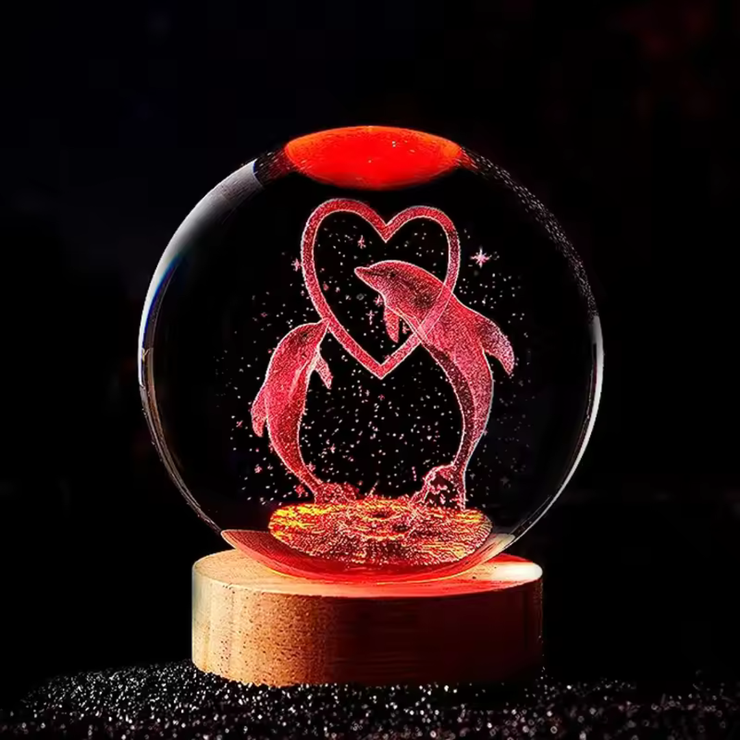 Delfines 3D, bola de crista, grabado con laser, luz nocturna