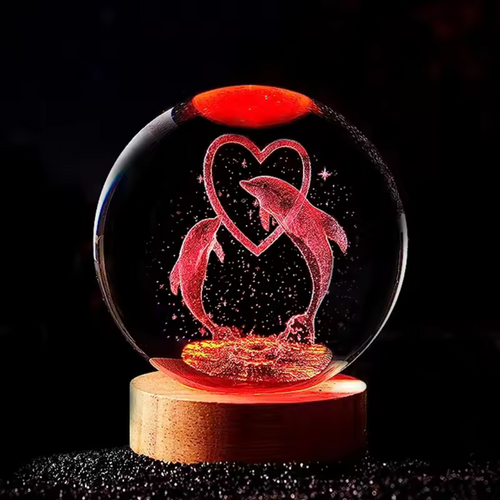 Delfines 3D, bola de crista, grabado con laser, luz nocturna