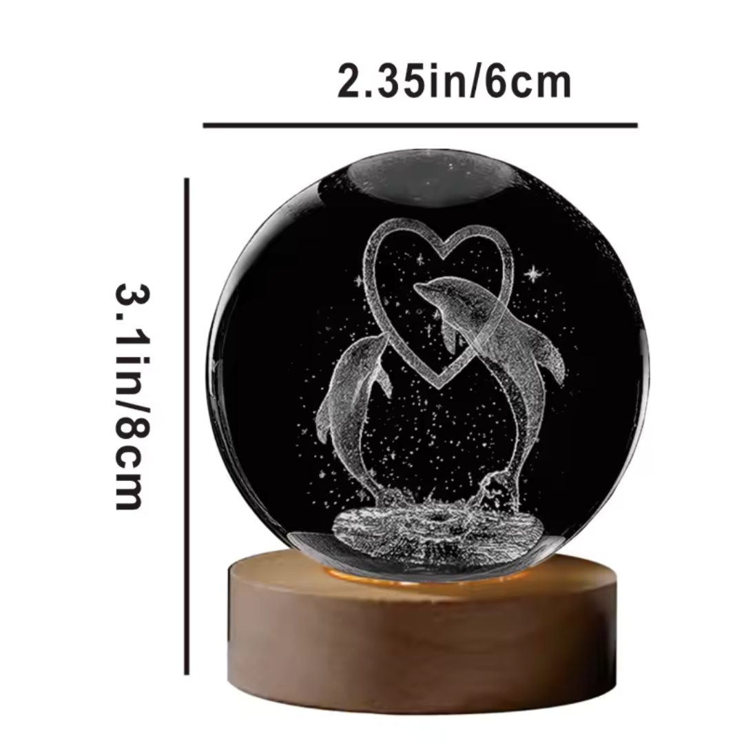 Delfines 3D, bola de crista, grabado con laser, luz nocturna