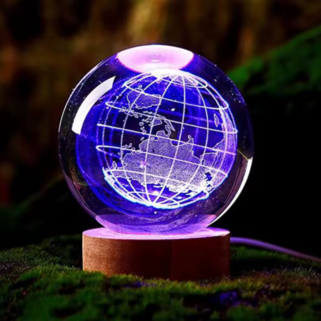 Planeta tierra 3D, grabado con laser, bola de cristal, luz nocturna