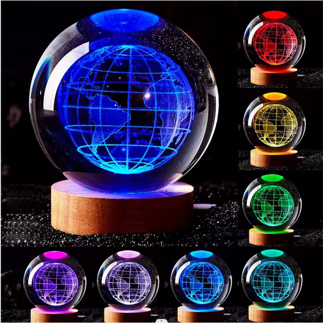Planeta tierra 3D, grabado con laser, bola de cristal, luz nocturna