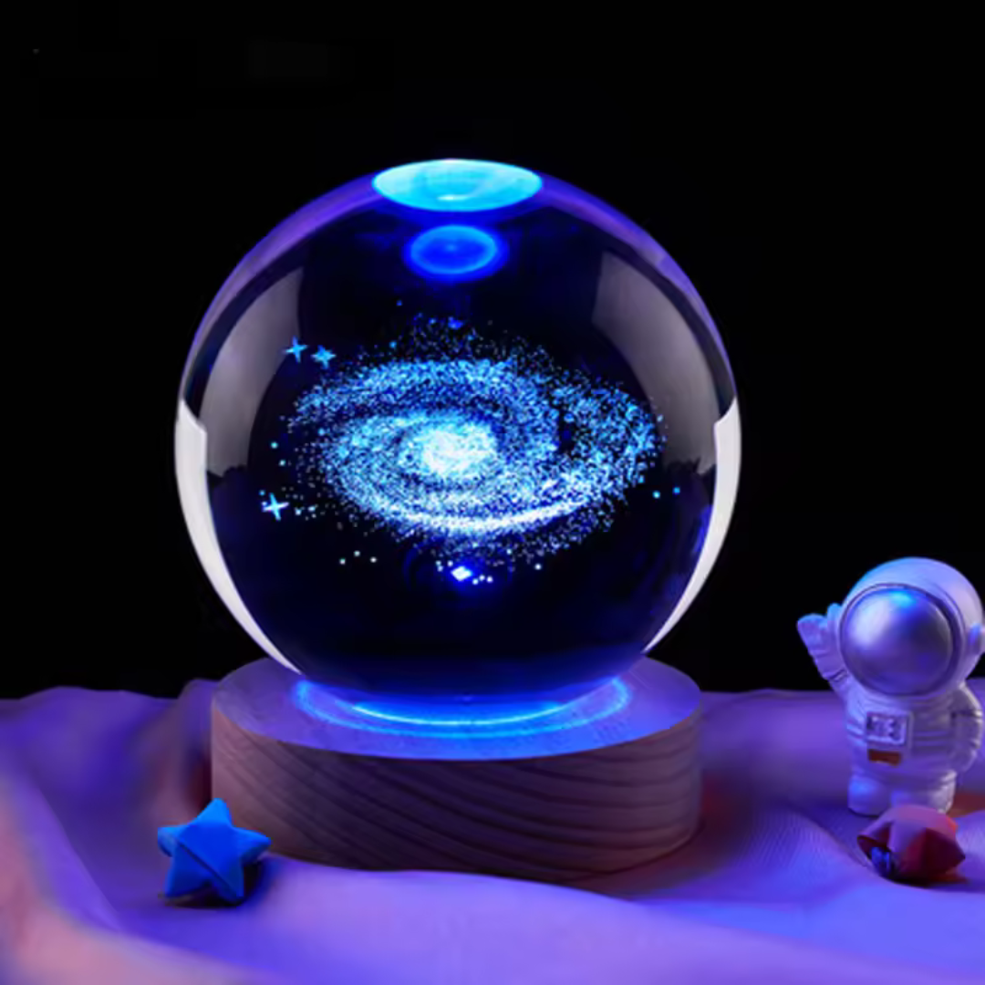 Sistema galáctico 3d grabado bola de cristal, luz nocturna.