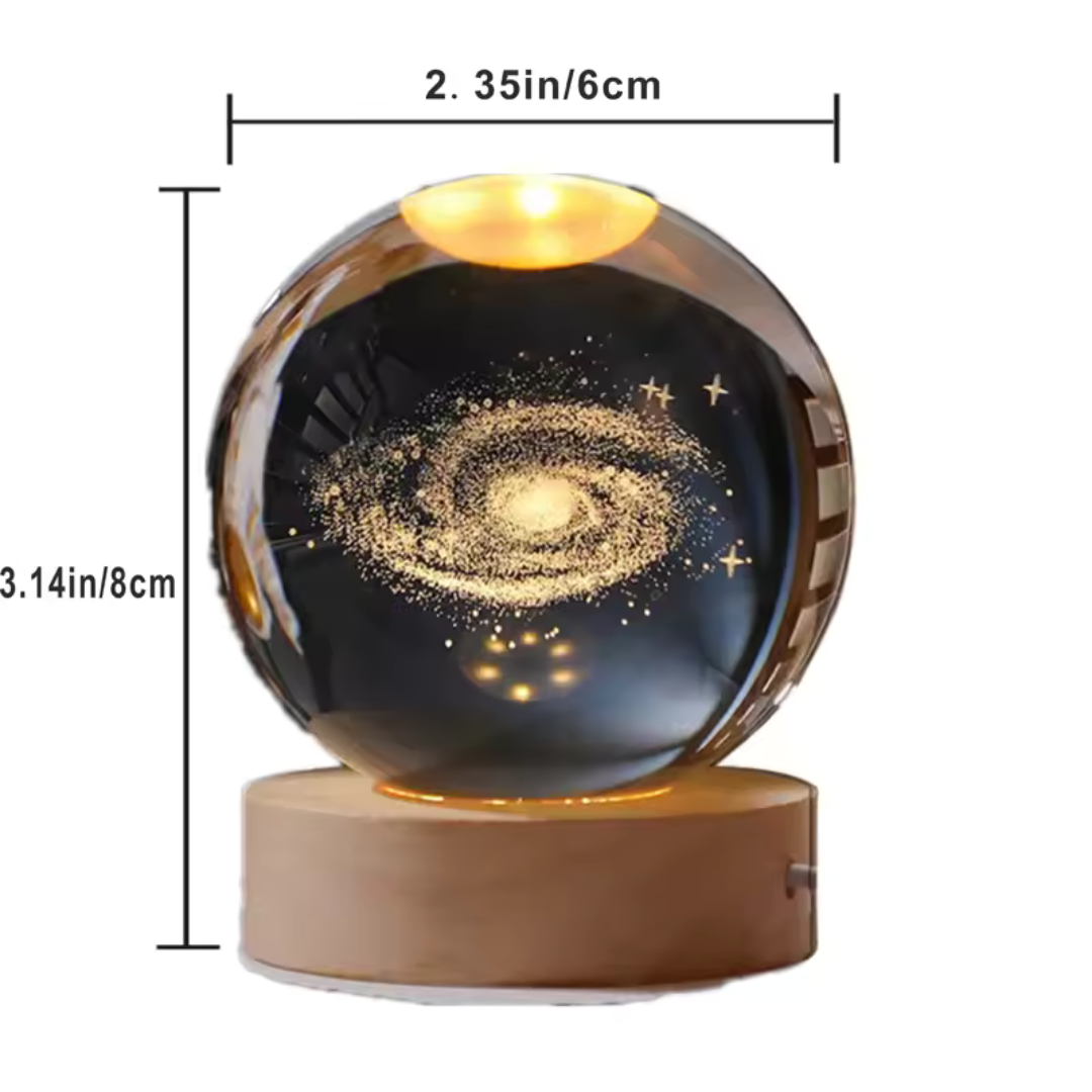 Sistema galáctico 3d grabado bola de cristal, luz nocturna.