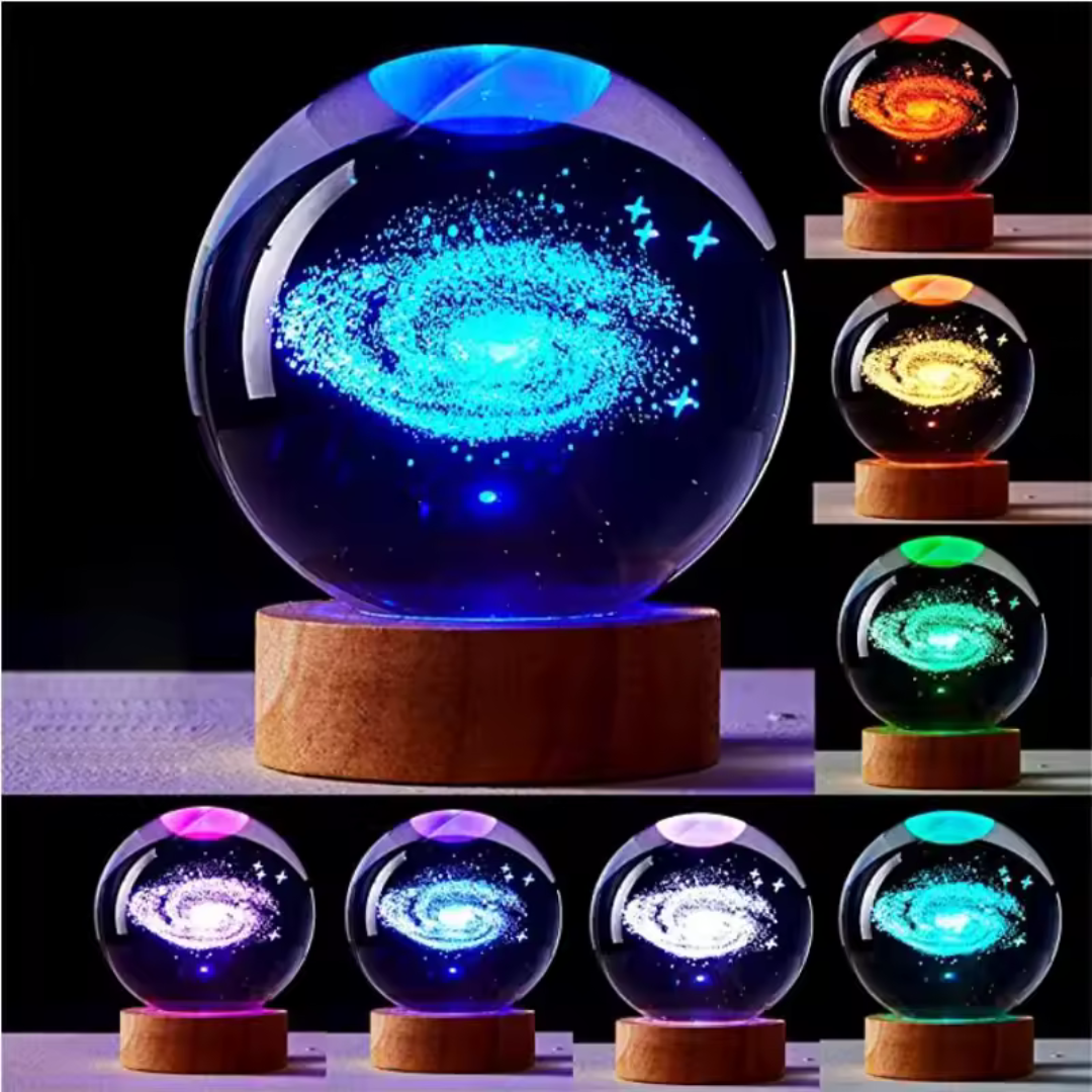 Sistema galáctico 3d grabado bola de cristal, luz nocturna.