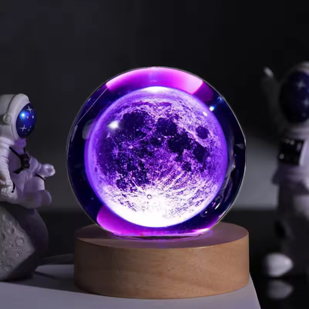 Luna 3D grabada con laser en bola de cristal, luz nocturna