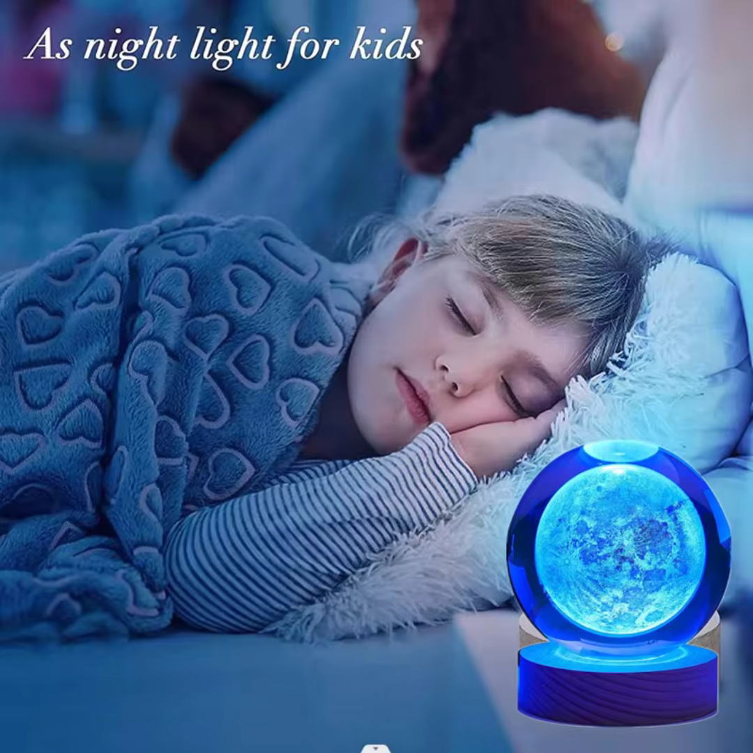 Luna 3D grabada con laser en bola de cristal, luz nocturna