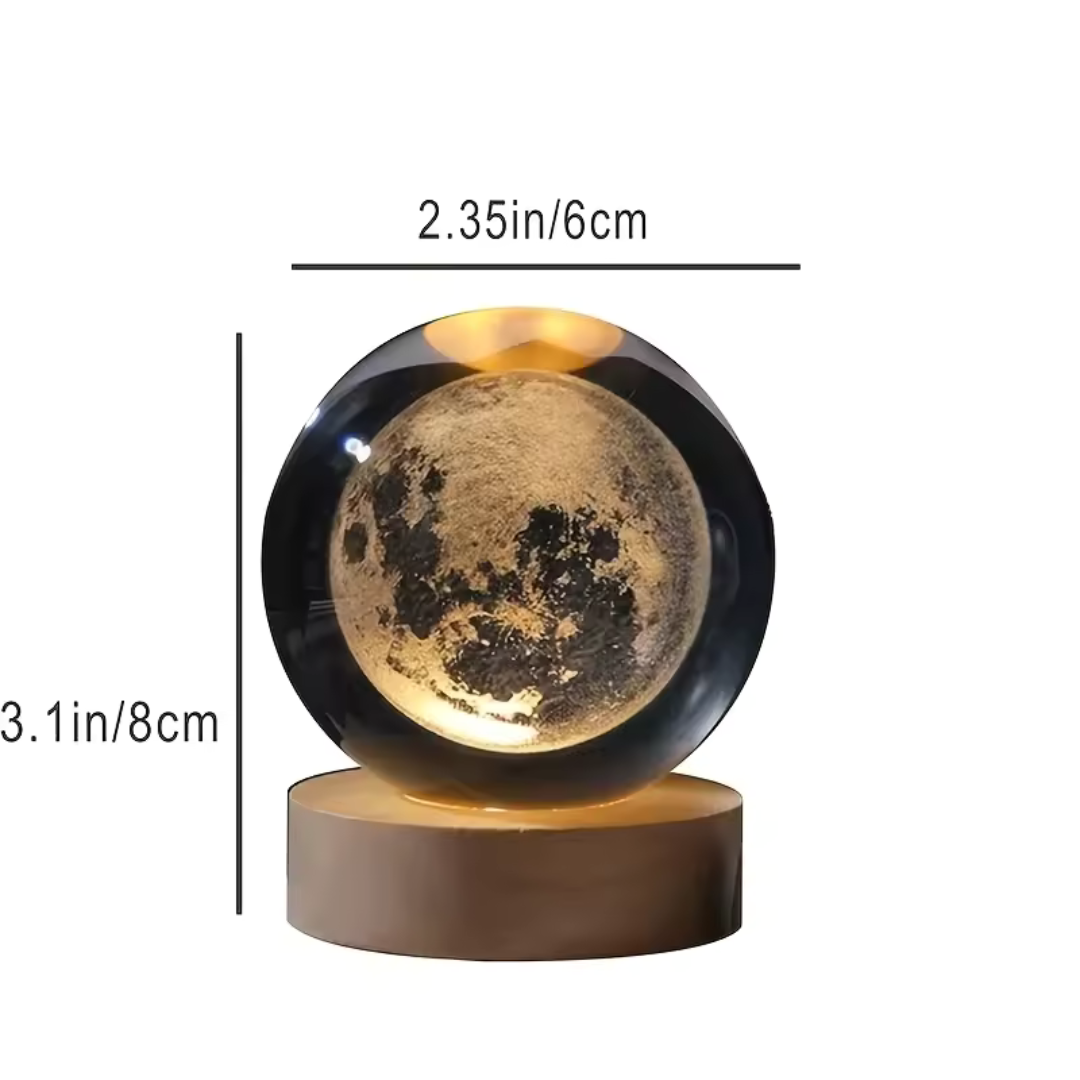 Luna 3D grabada con laser en bola de cristal, luz nocturna