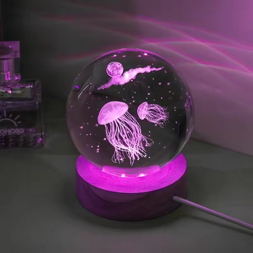 Medusa 3D, bola de cristal grabada con laser, luz nocturna LED, regalo.